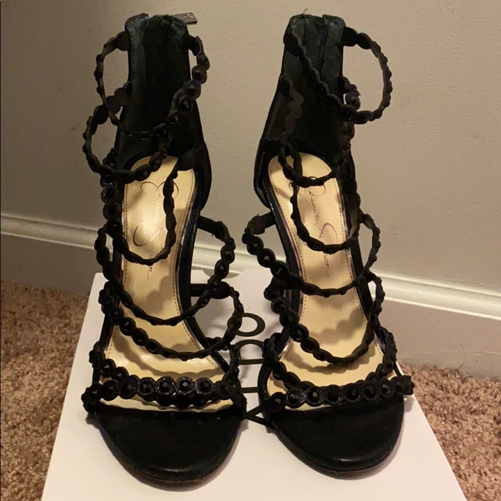 Jessica Simpson Black Strappy Sequin Heels